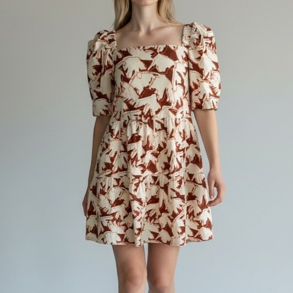 CROSBY by Mollie Burch Abstract Print Tiered Babydoll Dress XL Rust Cotton